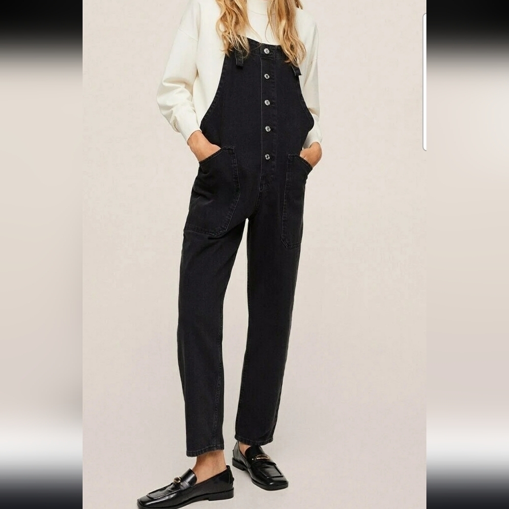 Mango Long Denim Dungarees Black S
